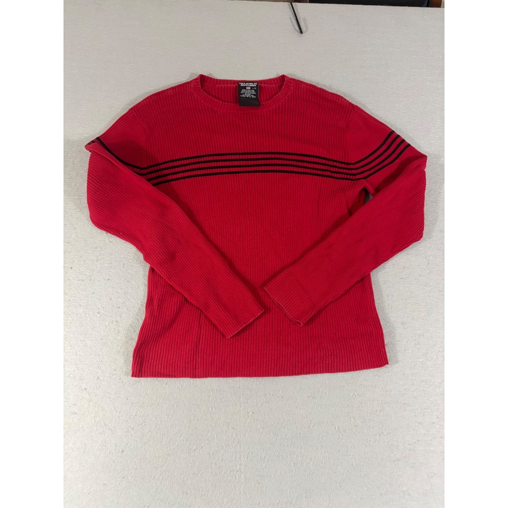 Polo Jeans Co Ralph Lauren Red Ribbed Striped Cotton Sweater Mens L Flag Patch